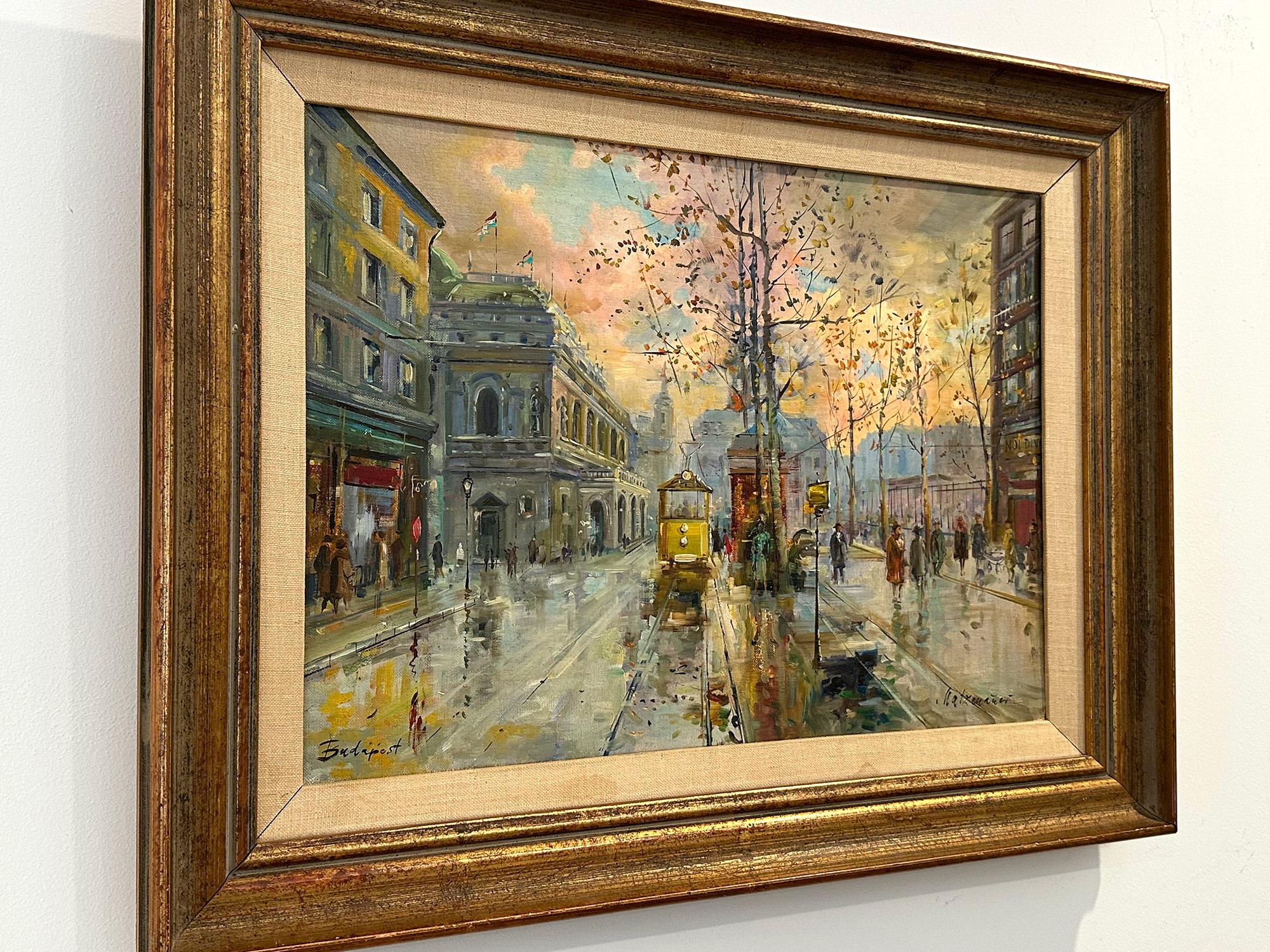 « Scène de rue de Budapest » 20e siècle Peinture à l'huile impressionniste hongroise sur toile en vente 9