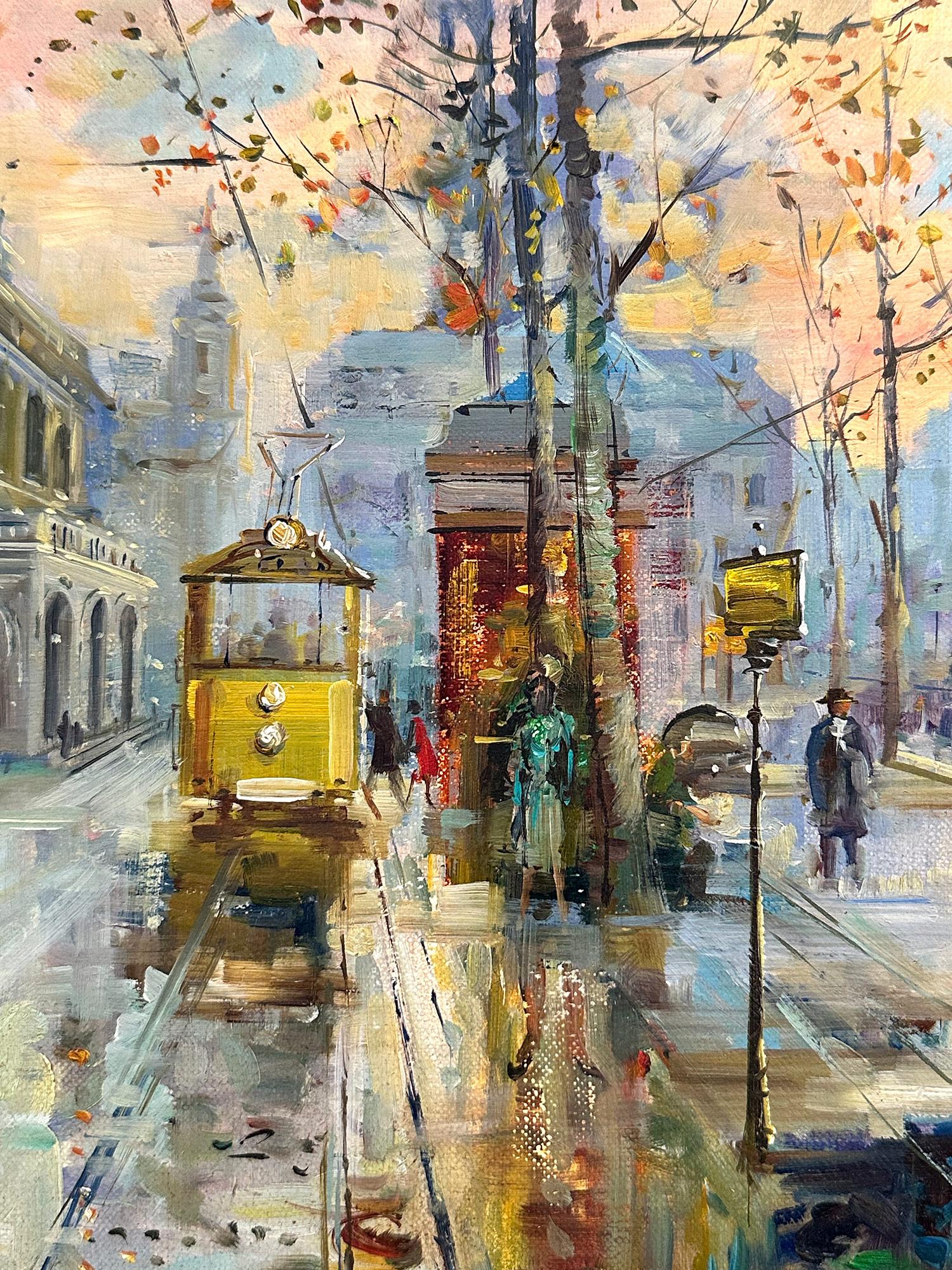 A beautiful oil on canvas painting by Hungarian artist, Hugo Matzenauer. Matzenauer was a painter known for his colorful cityscapes depicting the times of his generation. His work is comparable to those of Jules Herve, Antoine Blanchard, and Edouard
