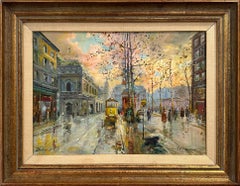 "Budapest Street Scene" 20th Cen. Hungarian Impressionist Oil Painting on Canvas