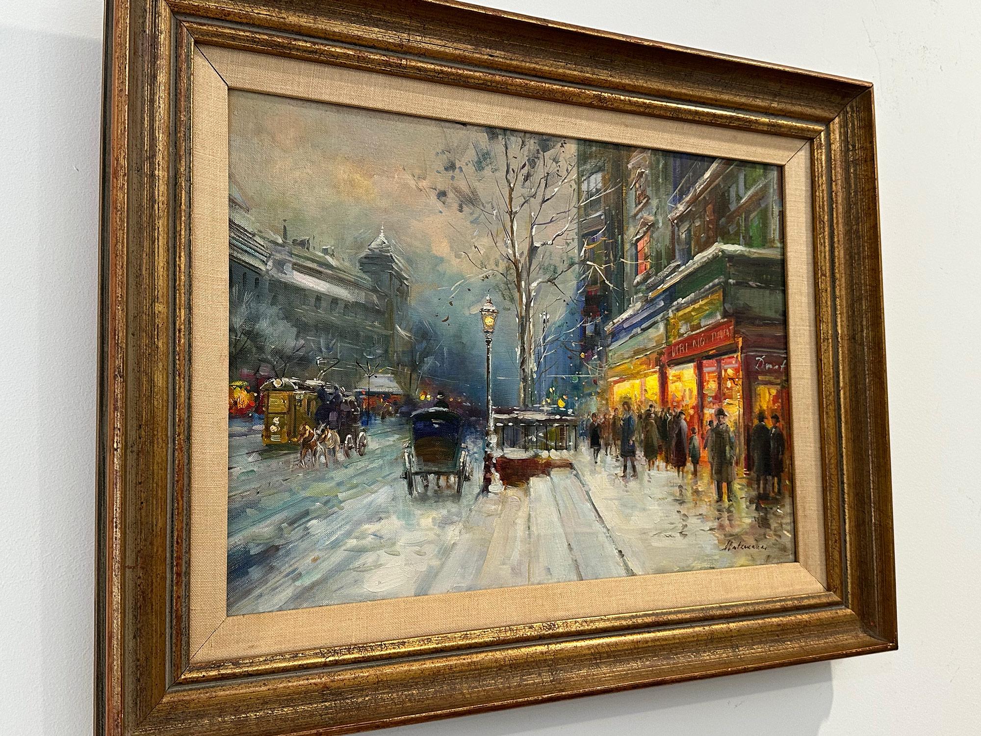 Ungarisches impressionistisches Ölgemälde auf Leinwand „ Budapest im Schnee“, 20. Jahrhundert im Angebot 8
