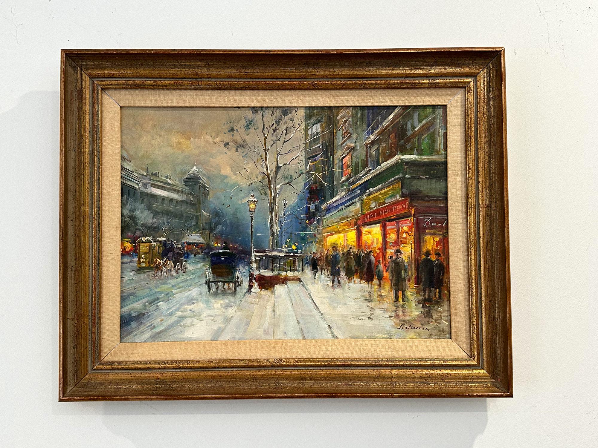 Ungarisches impressionistisches Ölgemälde auf Leinwand „ Budapest im Schnee“, 20. Jahrhundert im Angebot 11