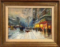 "Budapest en la nieve" Pintura al óleo impresionista húngara del siglo XX sobre lienzo