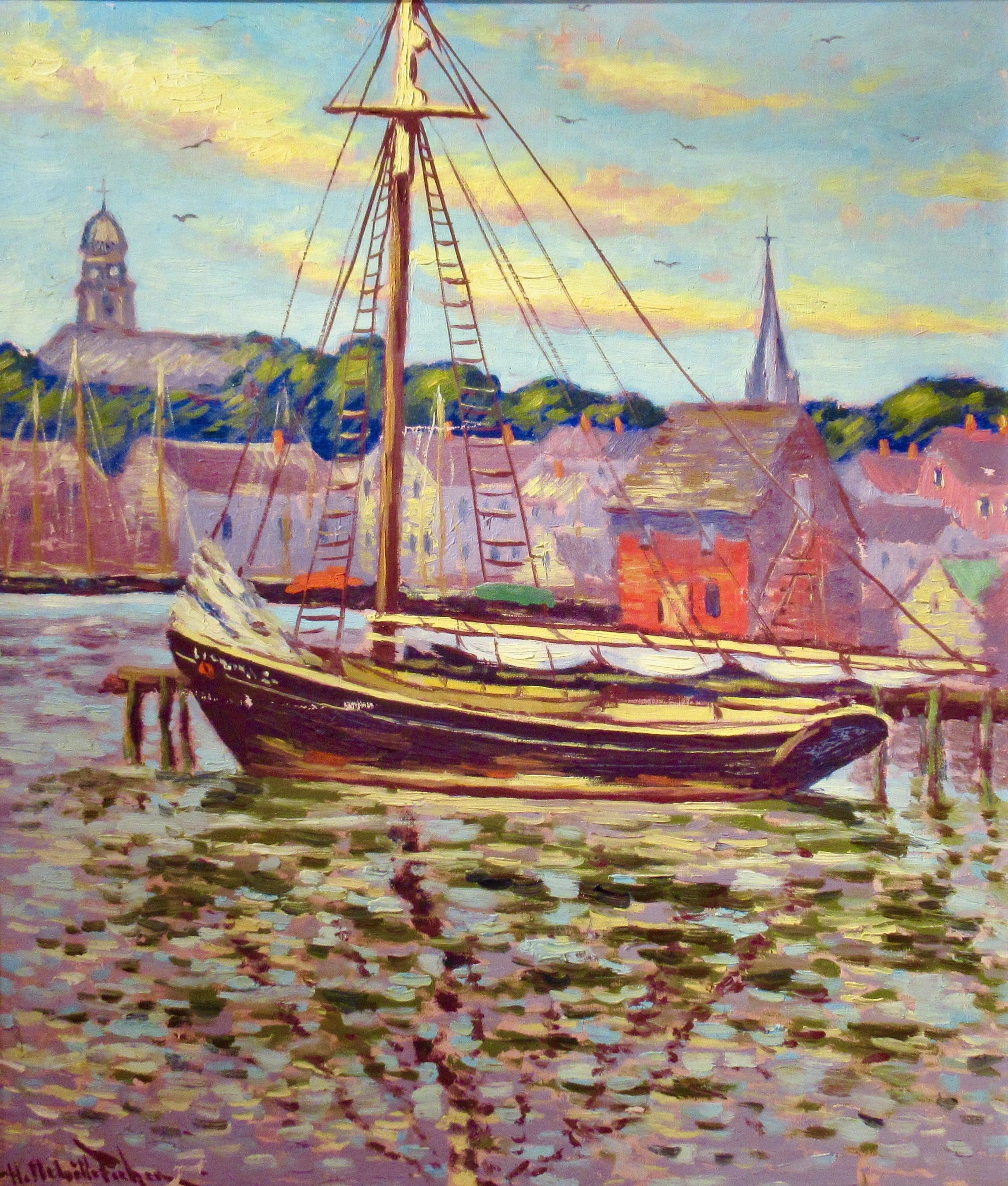 Scène portuaire - Painting de Hugo Melville Fisher