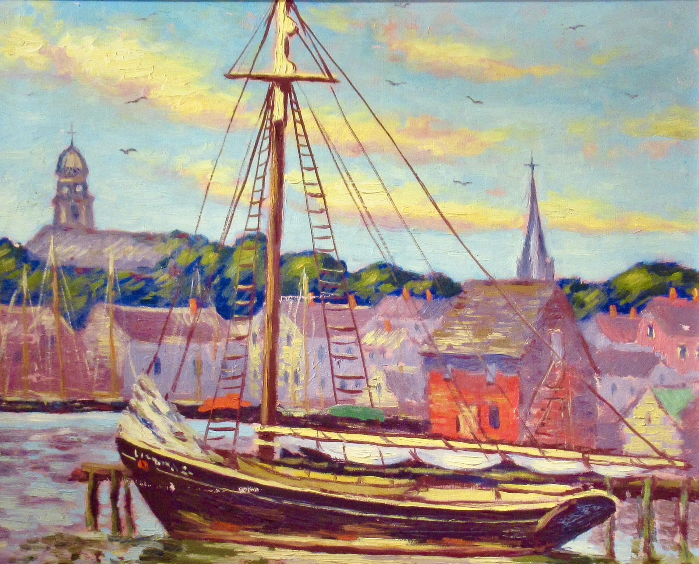 Scène portuaire - Impressionnisme américain Painting par Hugo Melville Fisher