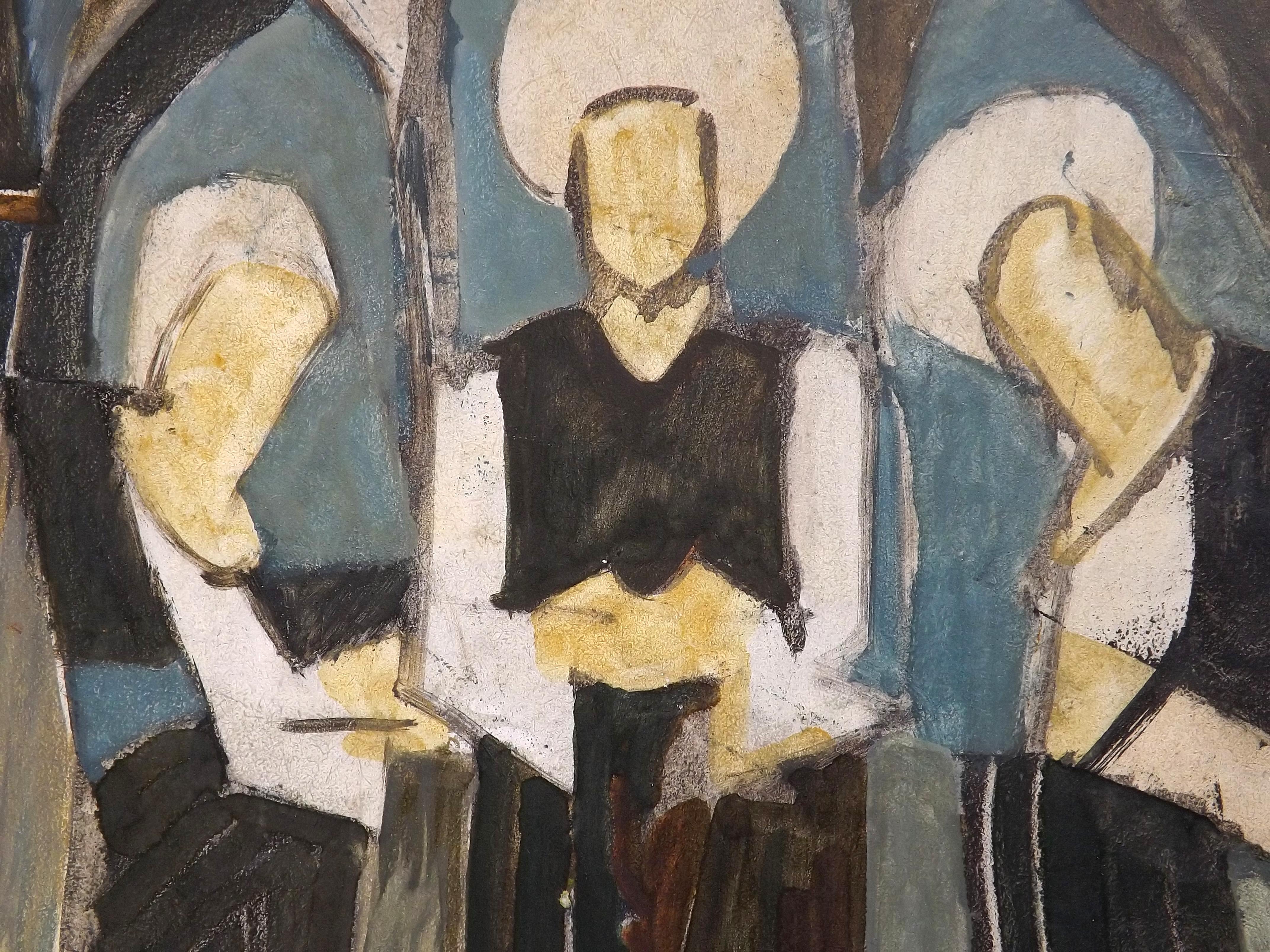 Hugo Mohl '3 Heilige' Religious Midcentury Abstract Painting, Dated 1973 In Good Condition For Sale In Charlevoix, MI