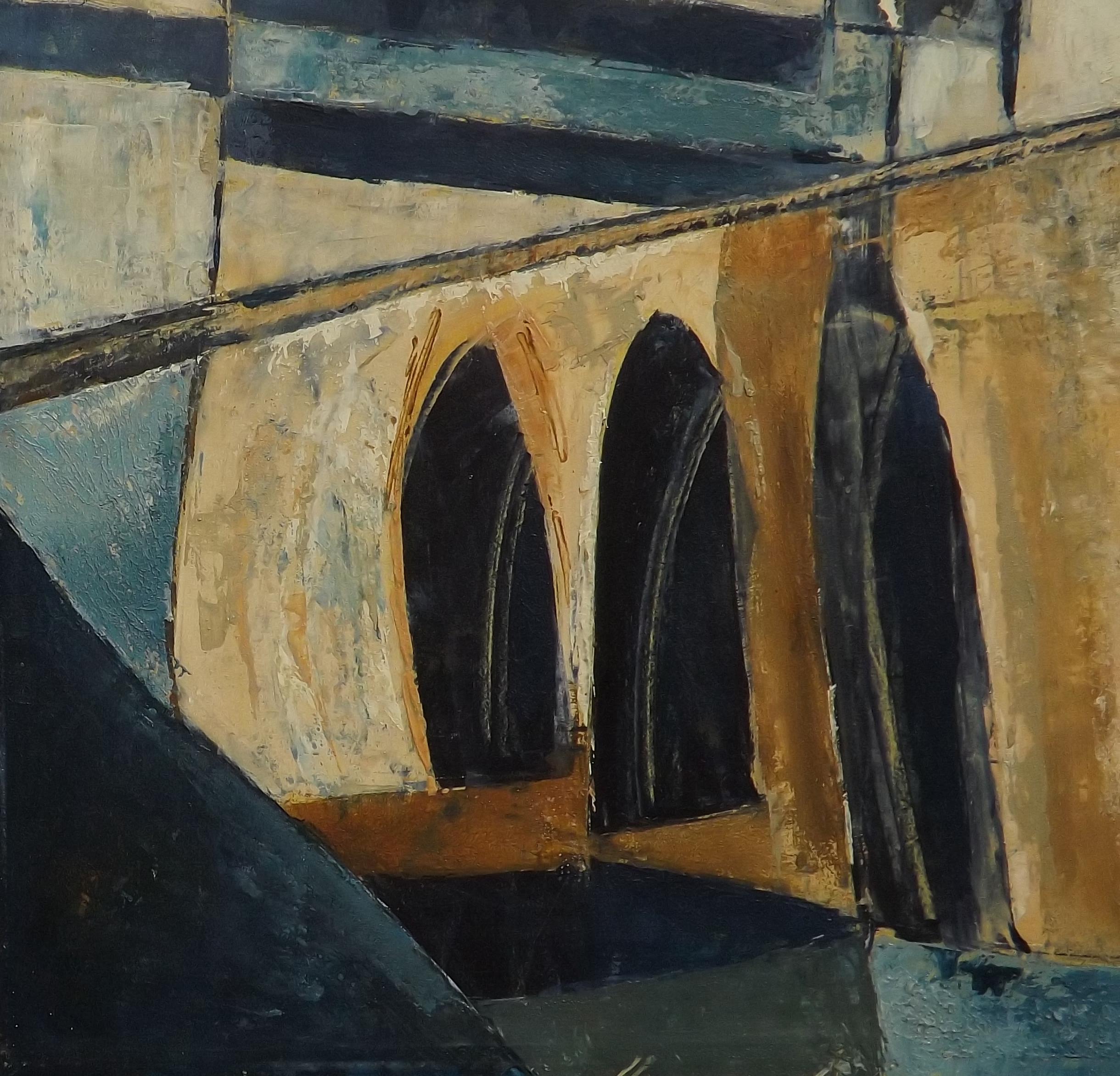 Hugo Mohl 'Die Brucke' / 'the Bridge' Midcentury Abstract Painting, Dated 1956 In Good Condition In Charlevoix, MI