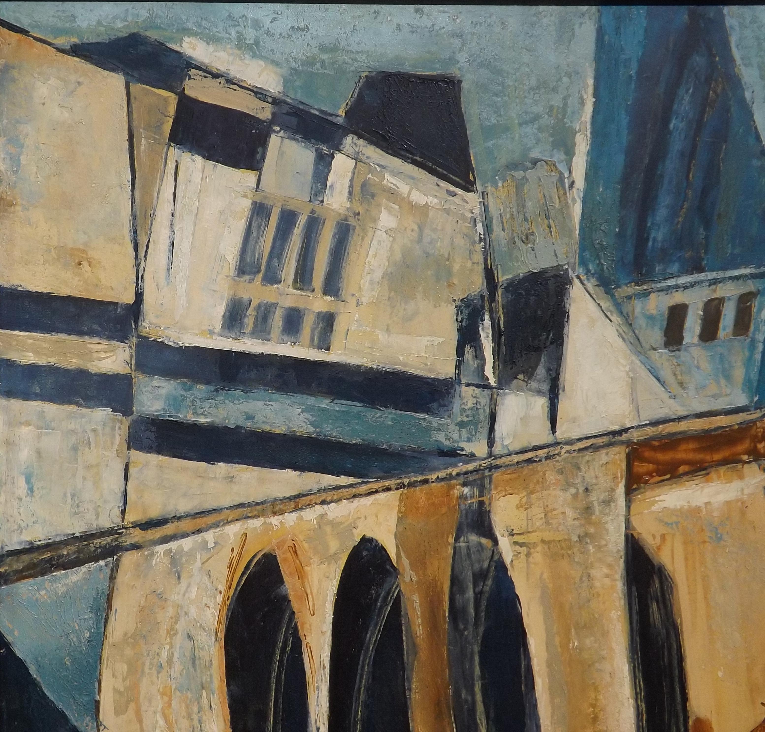 Mid-20th Century Hugo Mohl 'Die Brucke' / 'the Bridge' Midcentury Abstract Painting, Dated 1956