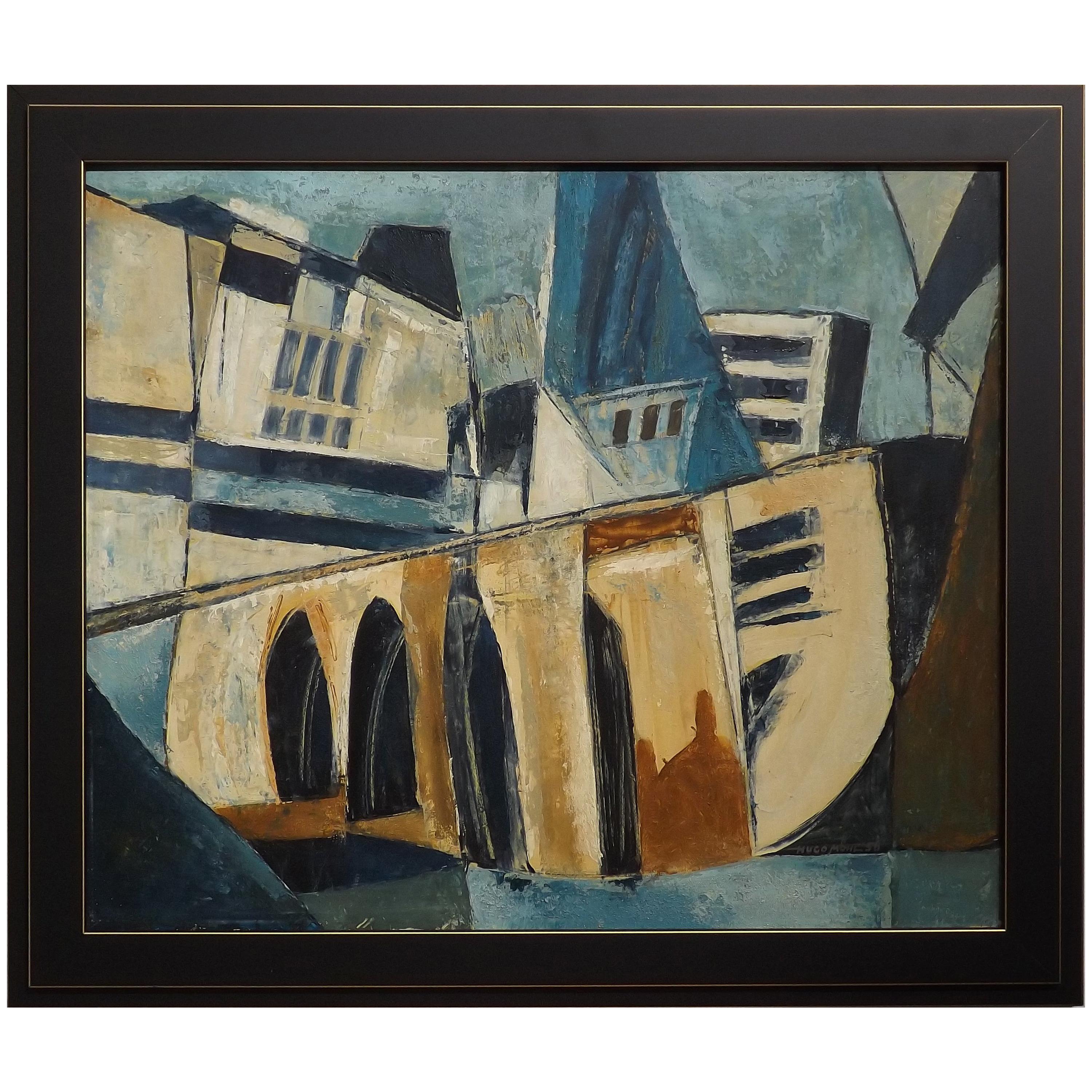 Hugo Mohl 'Die Brucke' / 'the Bridge' Midcentury Abstract Painting, Dated 1956
