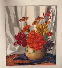 Hugo Noske, "Gemischter Blumenstrauß" Original-Farbholzschnitt