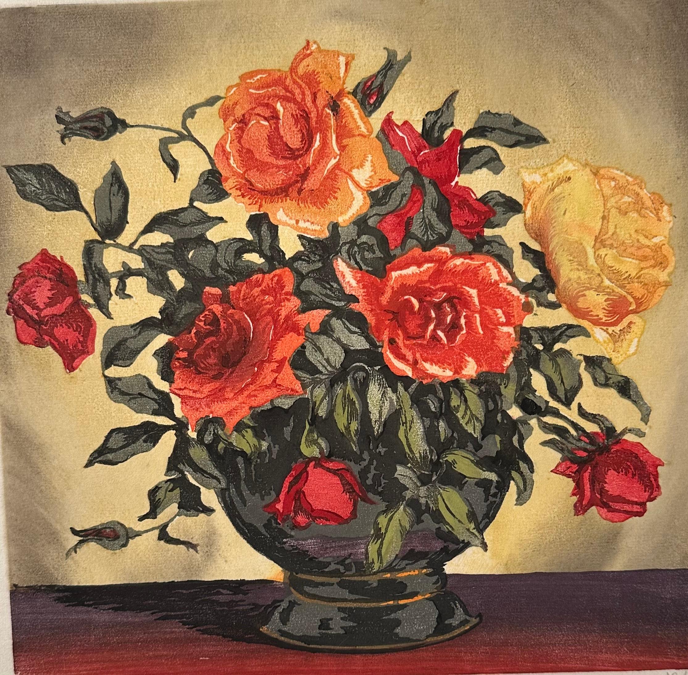Hugo Noske
"Roses in a Vase"
circa 1930
Original color woodcut on handmade paper
Hand signed by the artist
Paper size: 14.25 x 15 inches
Image Size: 11.5 x 11.75 inches