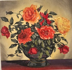 Hugo Noske, "Roses in a Vase, " original color woodcut
