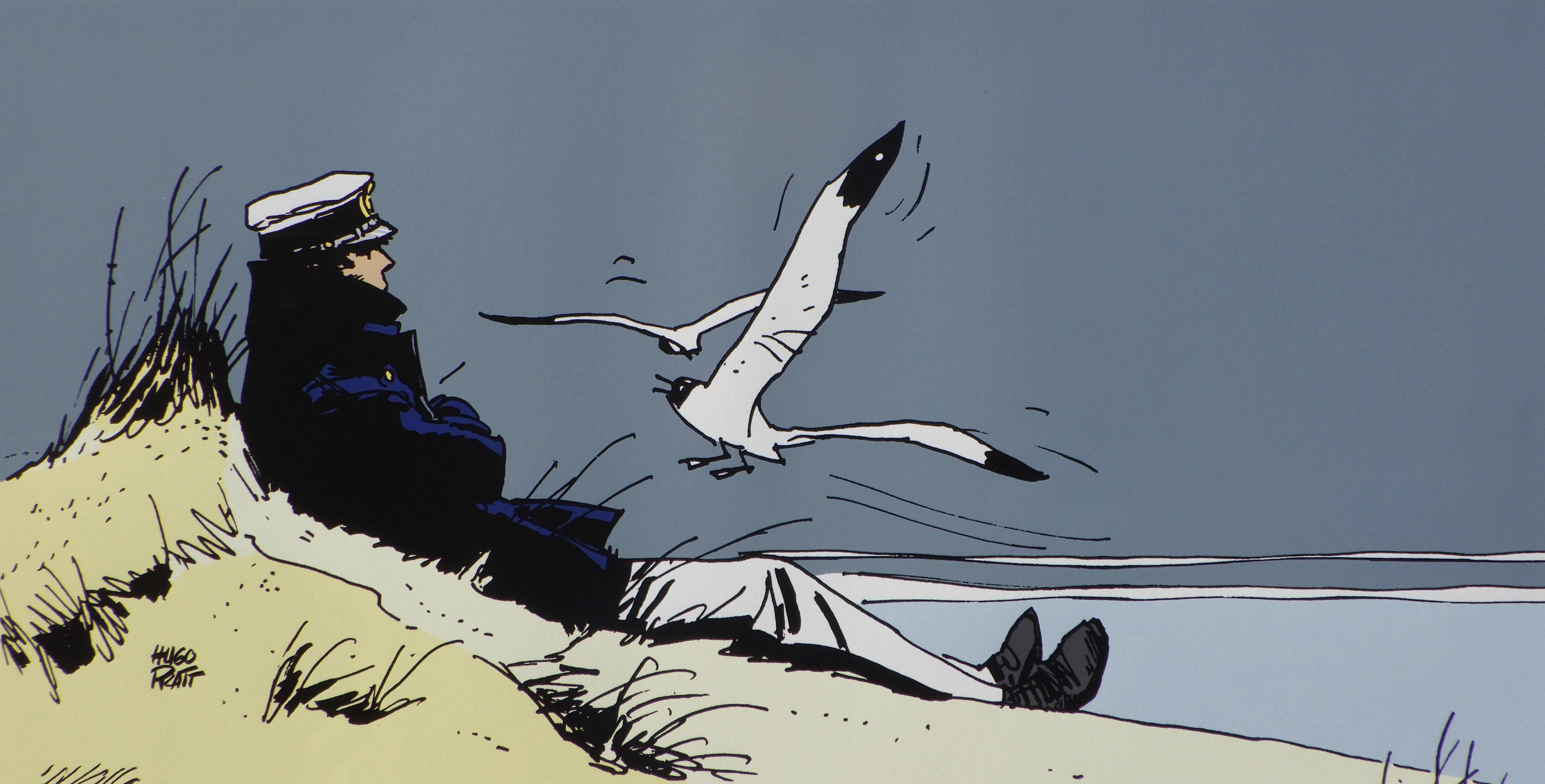 Corto Maltese : On The Beach- Original Screenprint Ltd /200 - Modern Print by Hugo PRATT