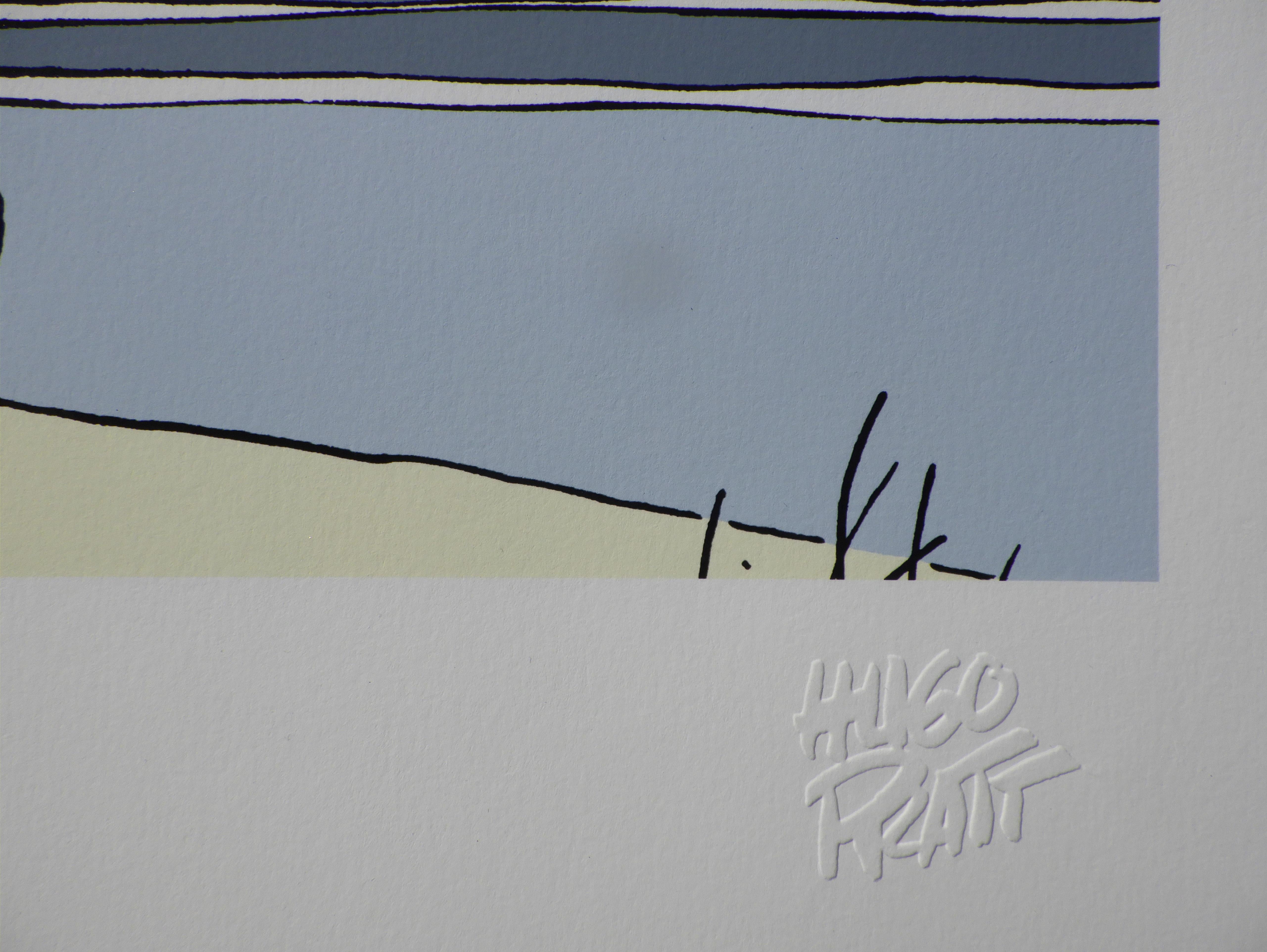 Corto Maltese : On The Beach- Original Screenprint Ltd /200 - Gray Portrait Print by Hugo PRATT