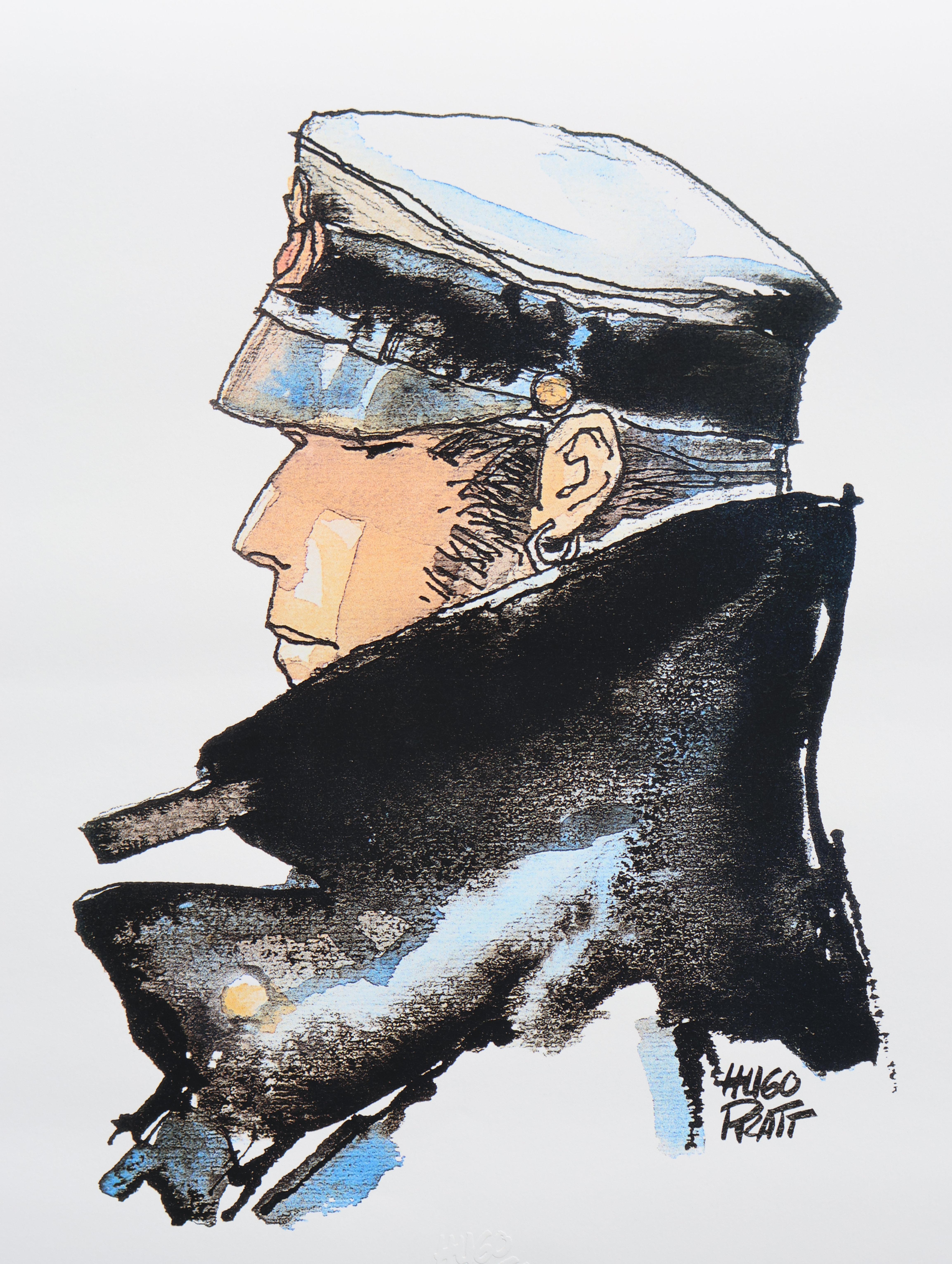 Corto Maltese : PORTRAIT - Original Screenprint Ltd /500 - Gray Portrait Print by Hugo PRATT