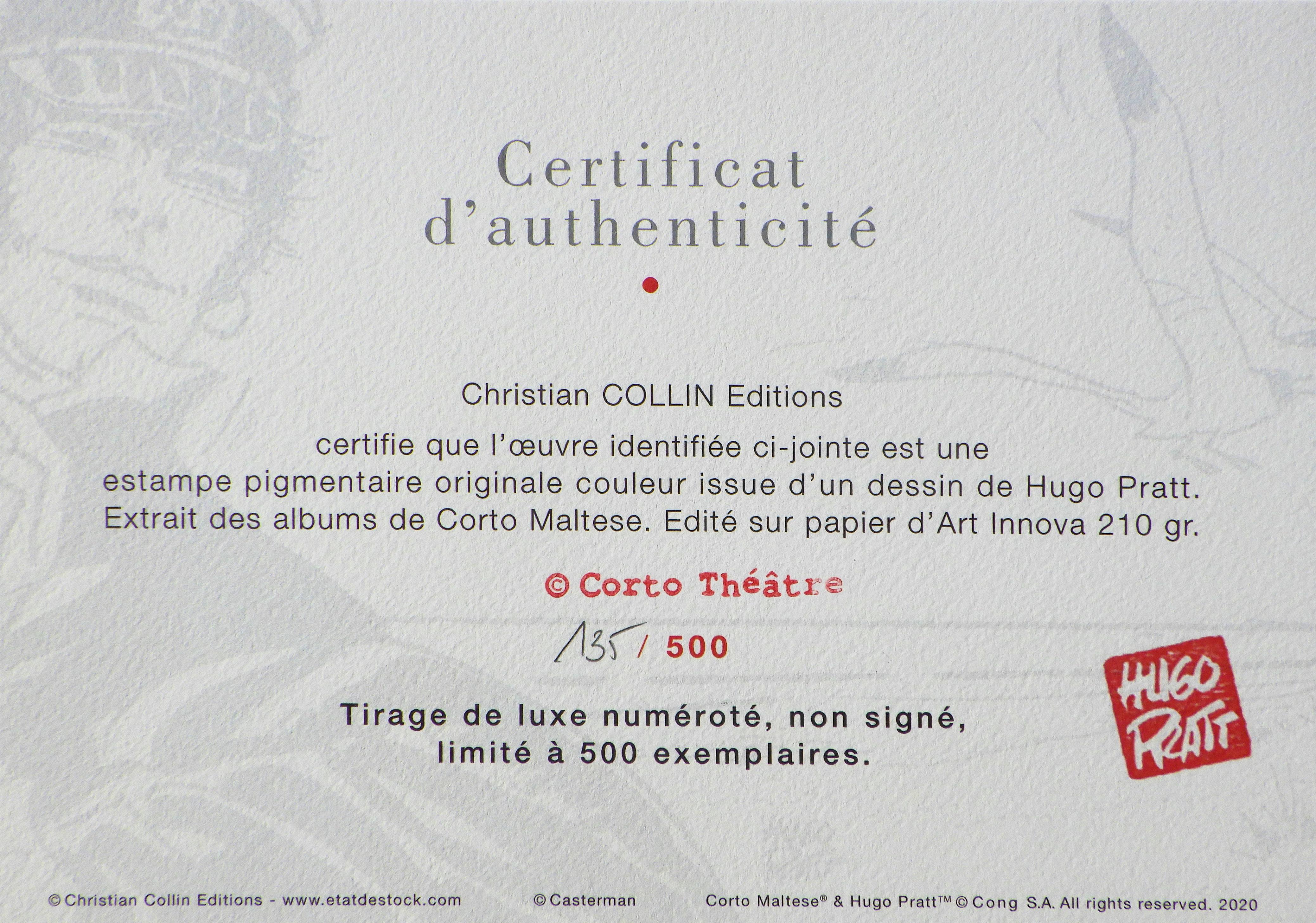 Corto Maltese :  The Cats - Original Screenprint Ltd /500 - Gray Portrait Print by Hugo PRATT