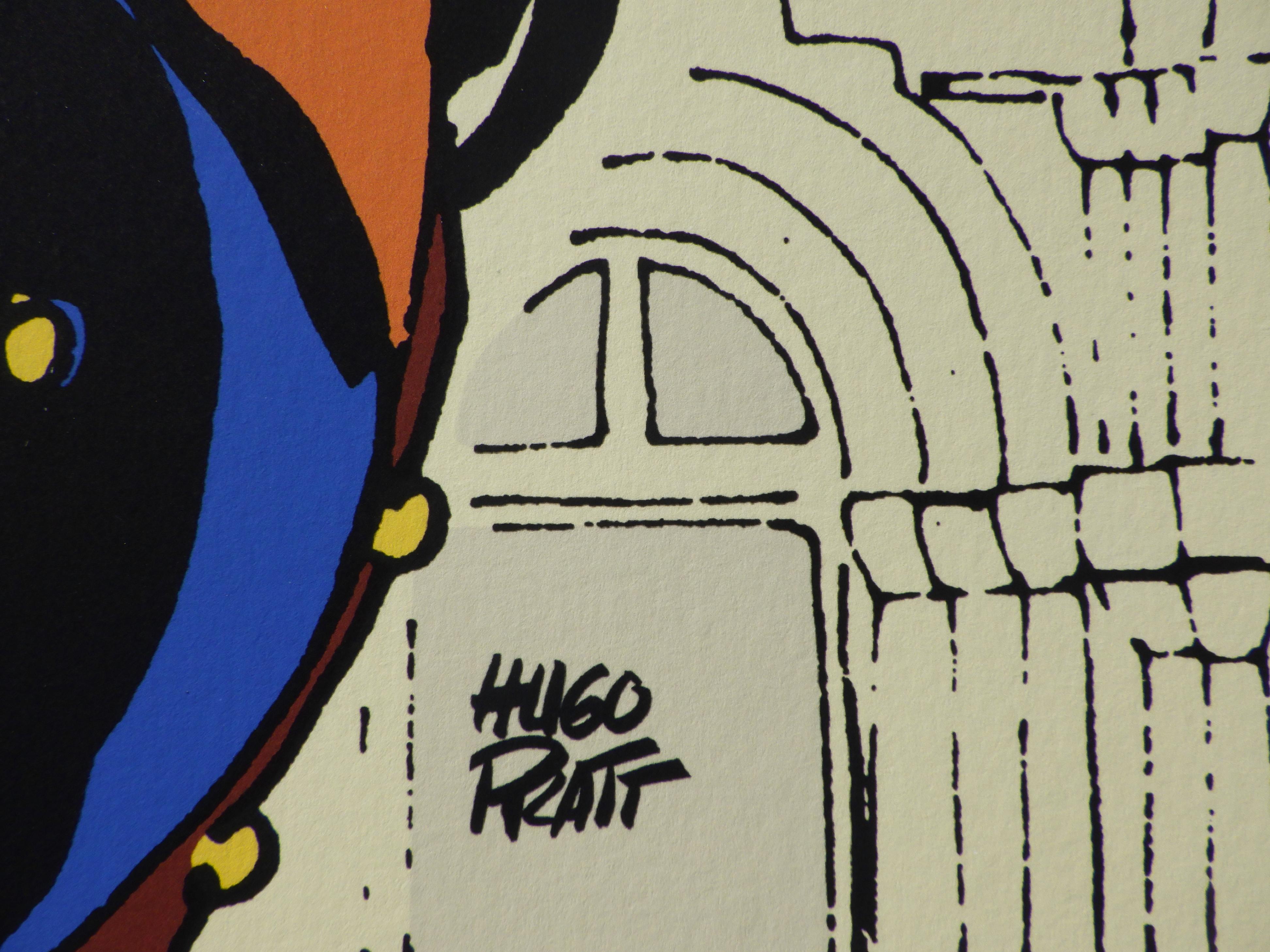 Corto Maltese :  VENICE St Marc's Square - Original Screenprint Ltd /500 - Beige Portrait Print by Hugo PRATT