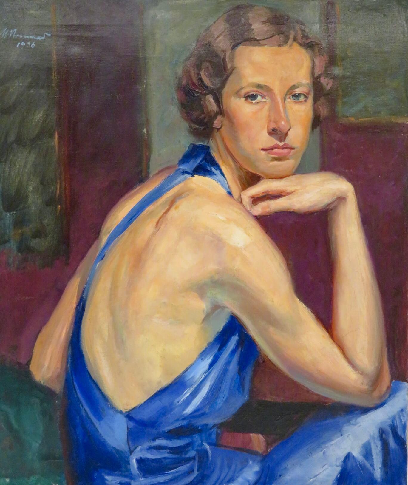 Original schönes ÖLGEMÄLDE aus den 1930er Jahren Porträt einer Dame SIGNIERT - Österreich  (Post-Impressionismus), Painting, von HUGO RITTER VON BOUVARD