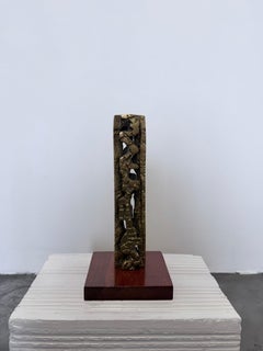 Hugo Rodrigues Abstract Brutalist Bronze Sculpture on Wood Base, Brazil 1985