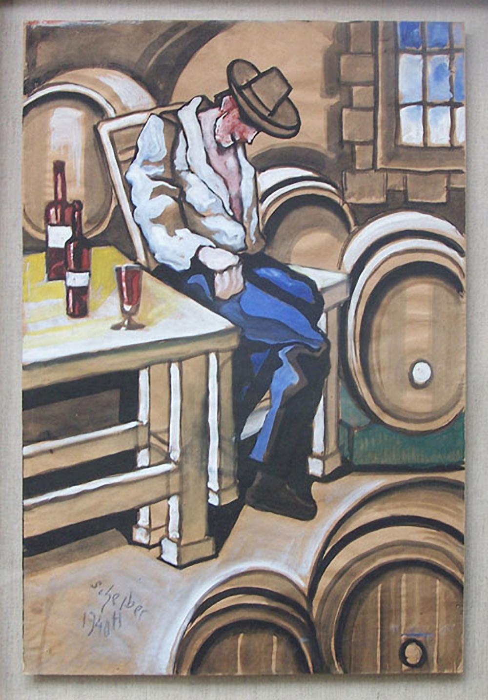 At the Winery - Hungarian Art - Painting by Hugó Scheiber