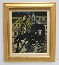 Carriage at Night, dark carriage moving through city at night