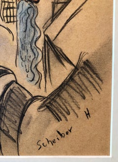 Rare dessin hongrois moderniste de lapin au pastel, peinture à la gouache art déco judaïque