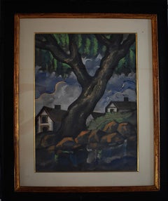 Paysage avec arbres et maisons