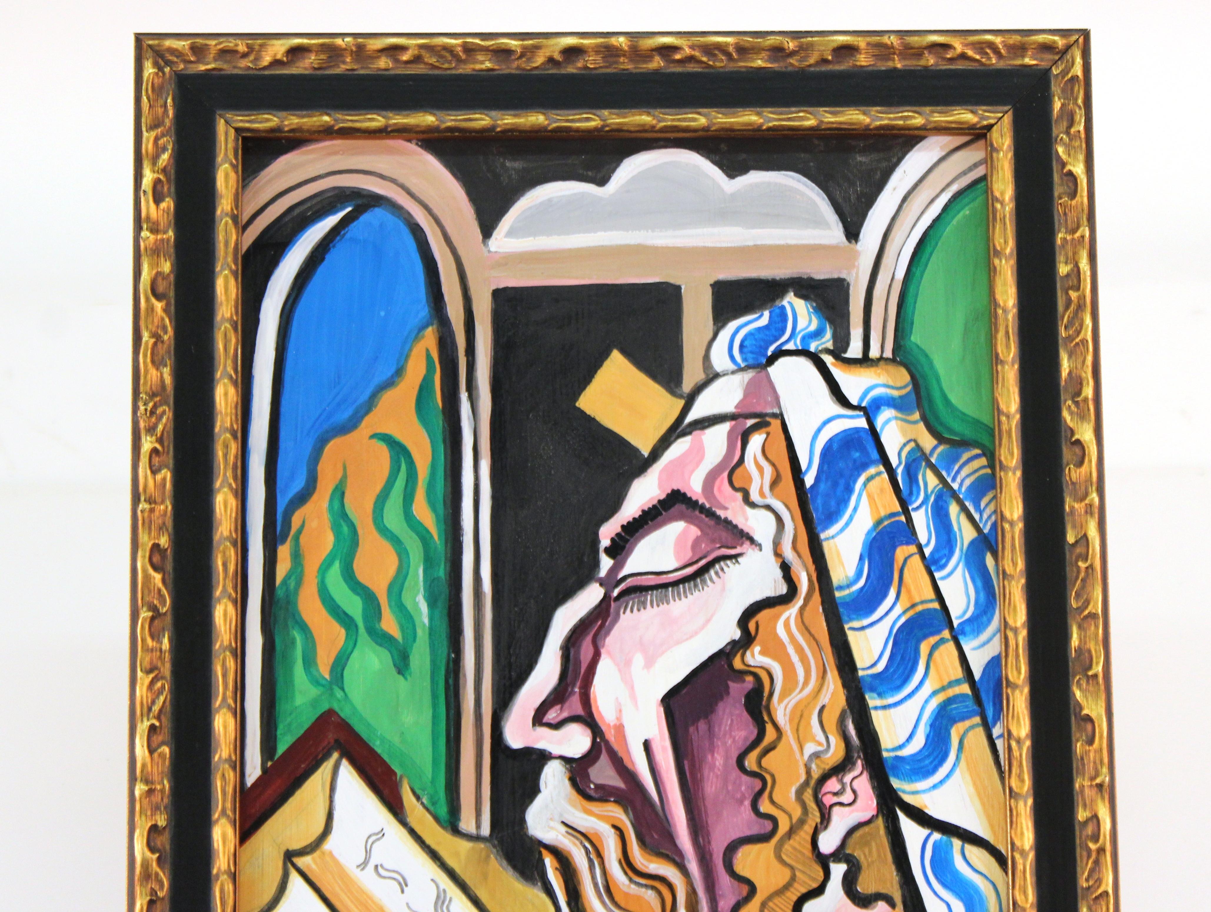 Portrait hongrois moderniste, rabbinique et judaïque, à l'huile et à la détrempe, attribué à Hugo Scheiber. Scheiber, né le 29 septembre 1873 à Budapest, mort le 7 mars 1950, était un peintre expressionniste moderniste hongrois. La pièce est signée