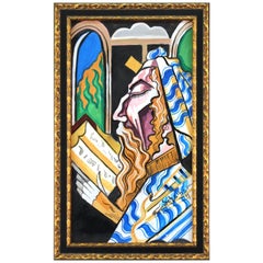 Rabbinical Judaica Expressionist Portrait Painting Attributed to Hugo Scheiber 