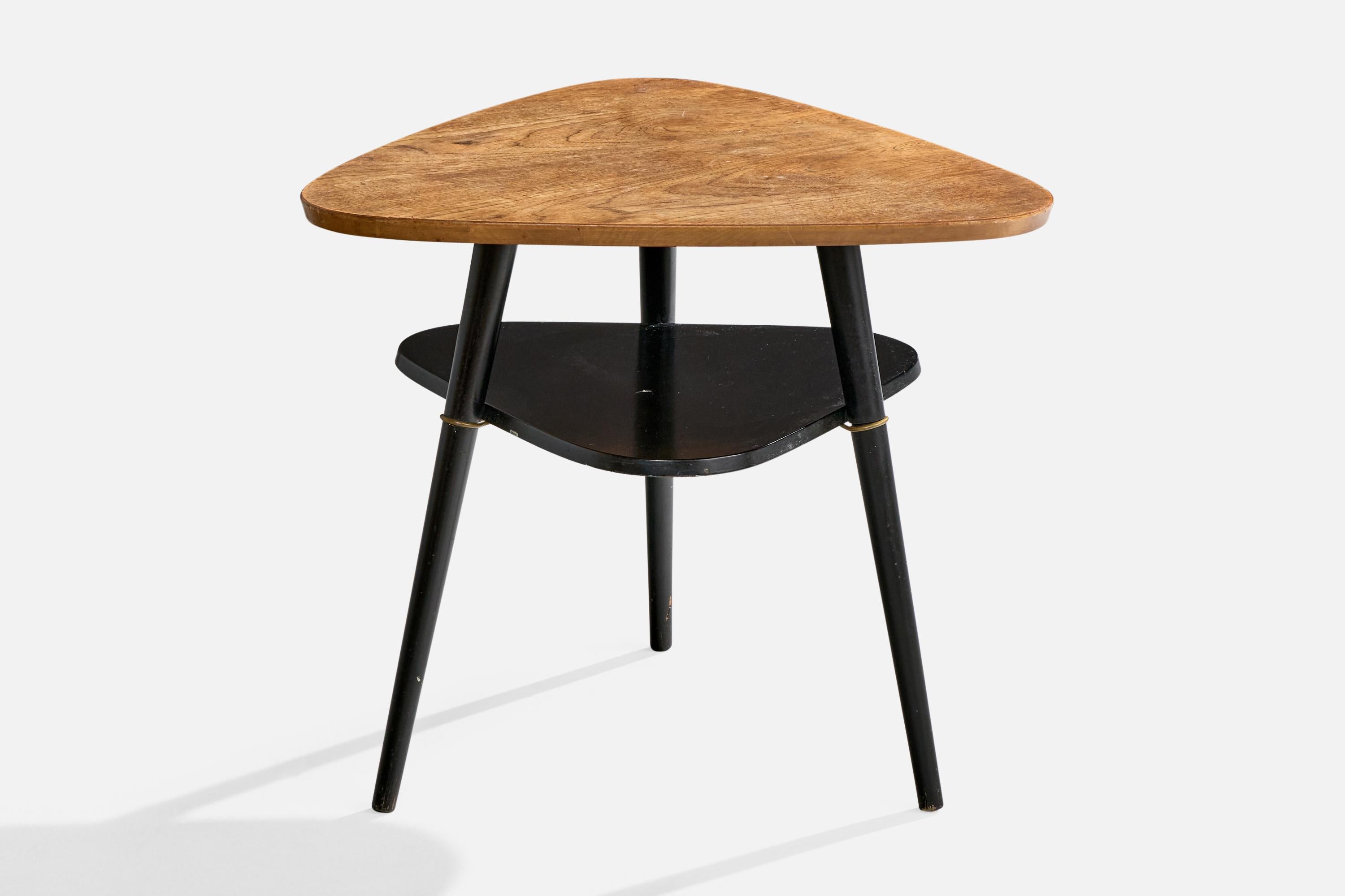 Mid-Century Modern Hugo Troeds, Side Table, Oak, Brass, Sweden, 1950s For Sale