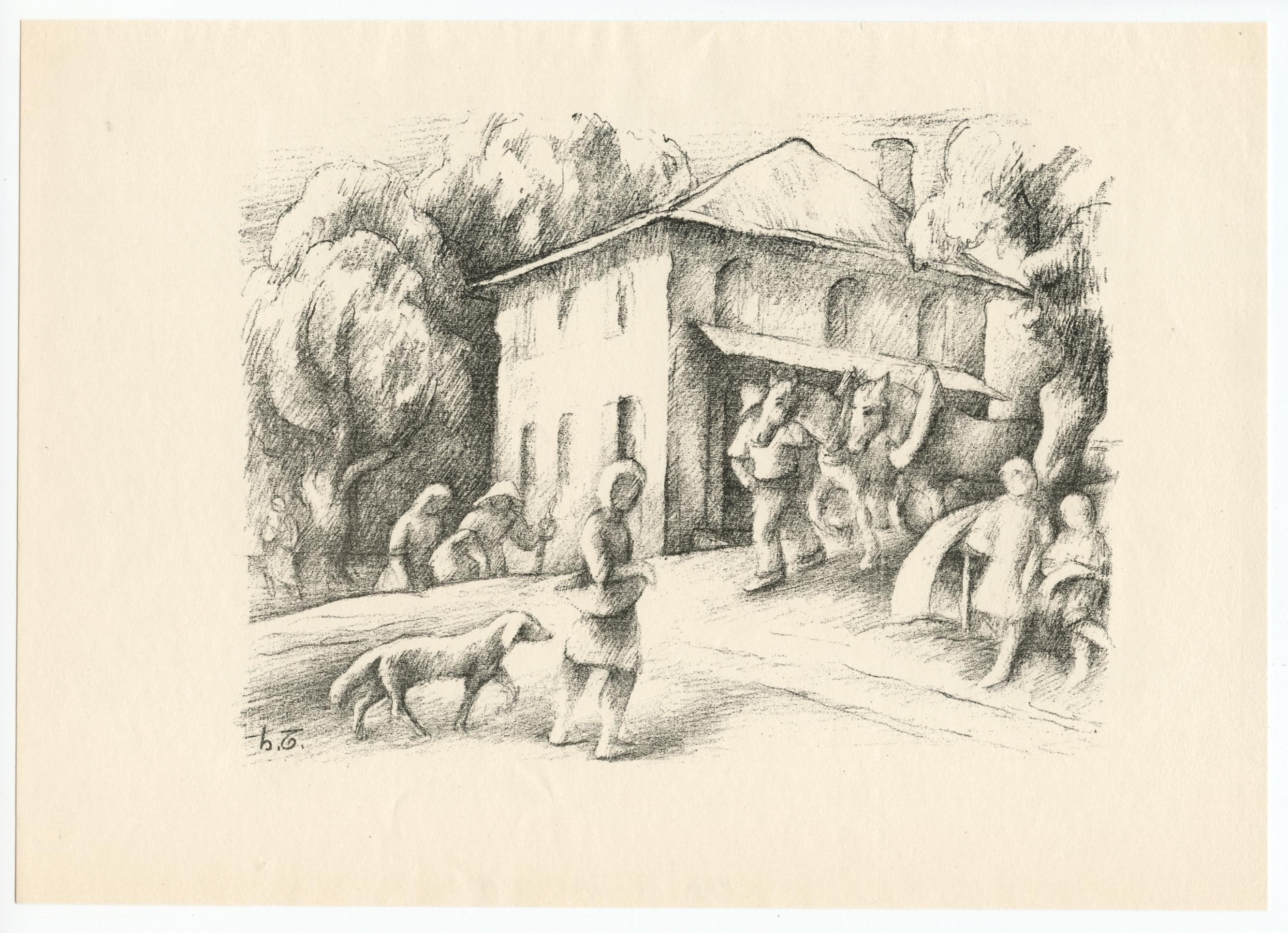 "Brücke" original lithograph - Print by Hugo Troendle