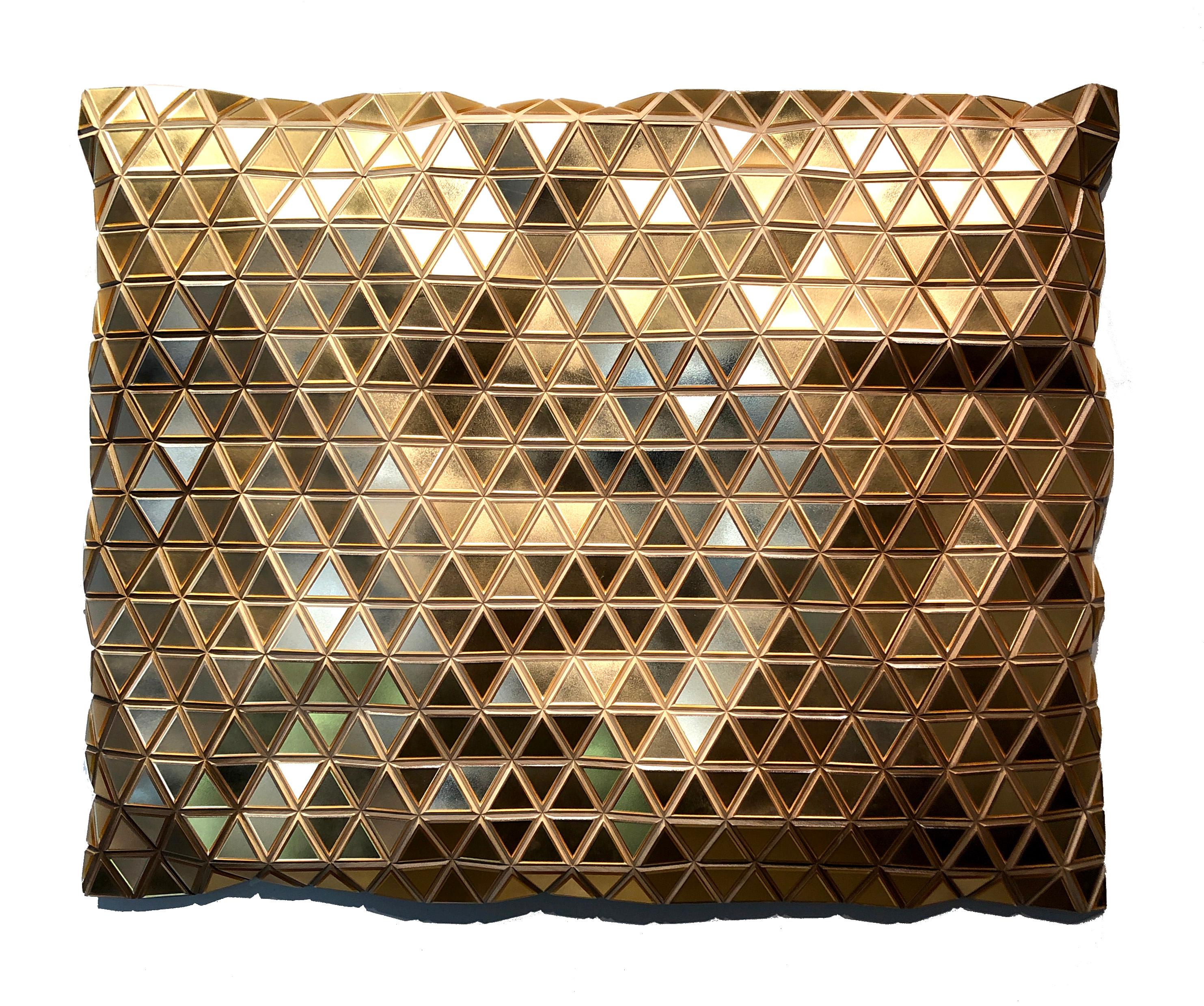 El Dorado - Skulpturales geometrisches abstraktes goldenes Wandkunstwerk