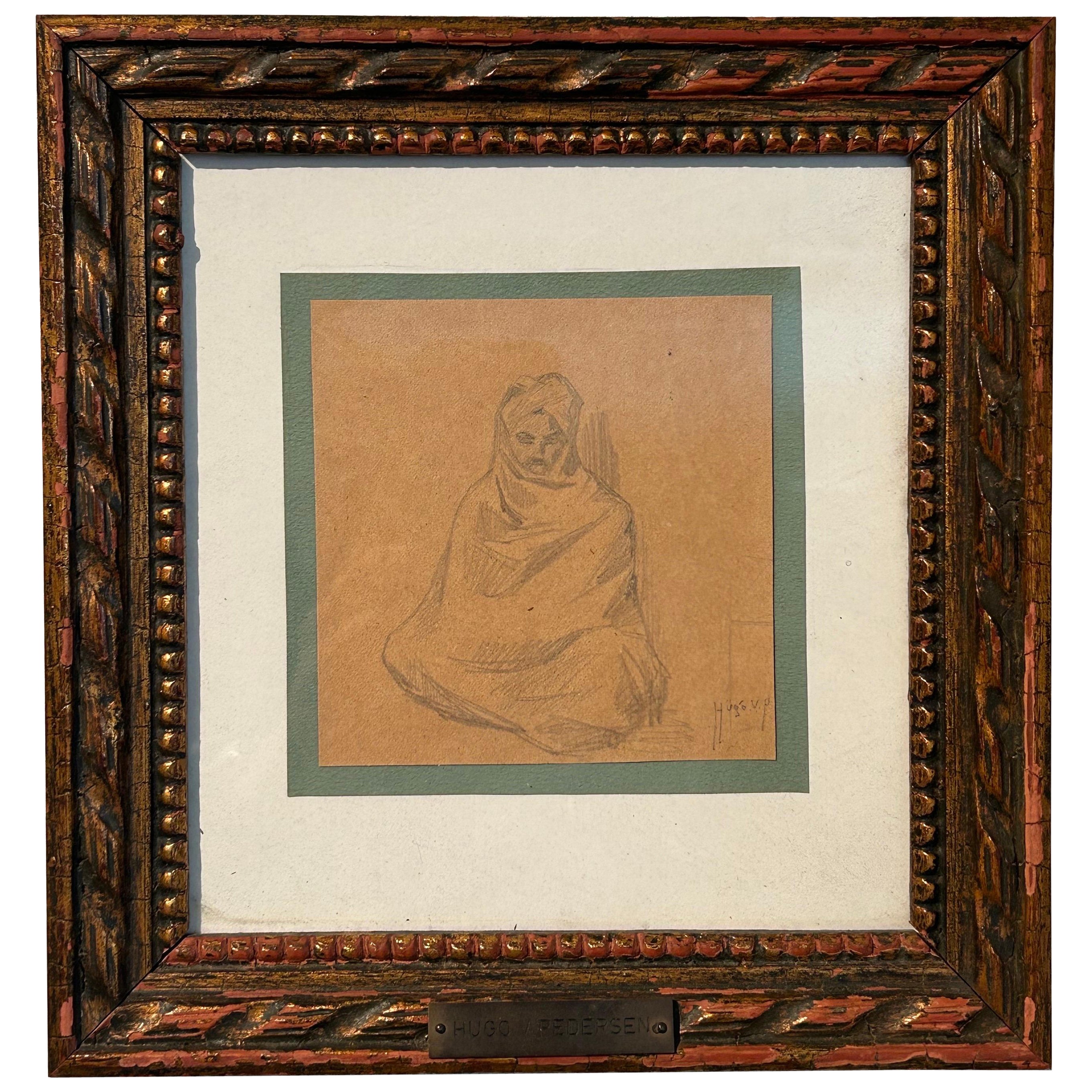 Hugo V. Pedersen (1870-1959): Bleistiftzeichnung, Indien, 1890er Jahre im Angebot