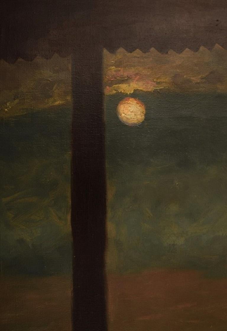 Early 20th Century Hugo Vilfred Pedersen, Denmark, Oil on Canvas, Landscape with Moon