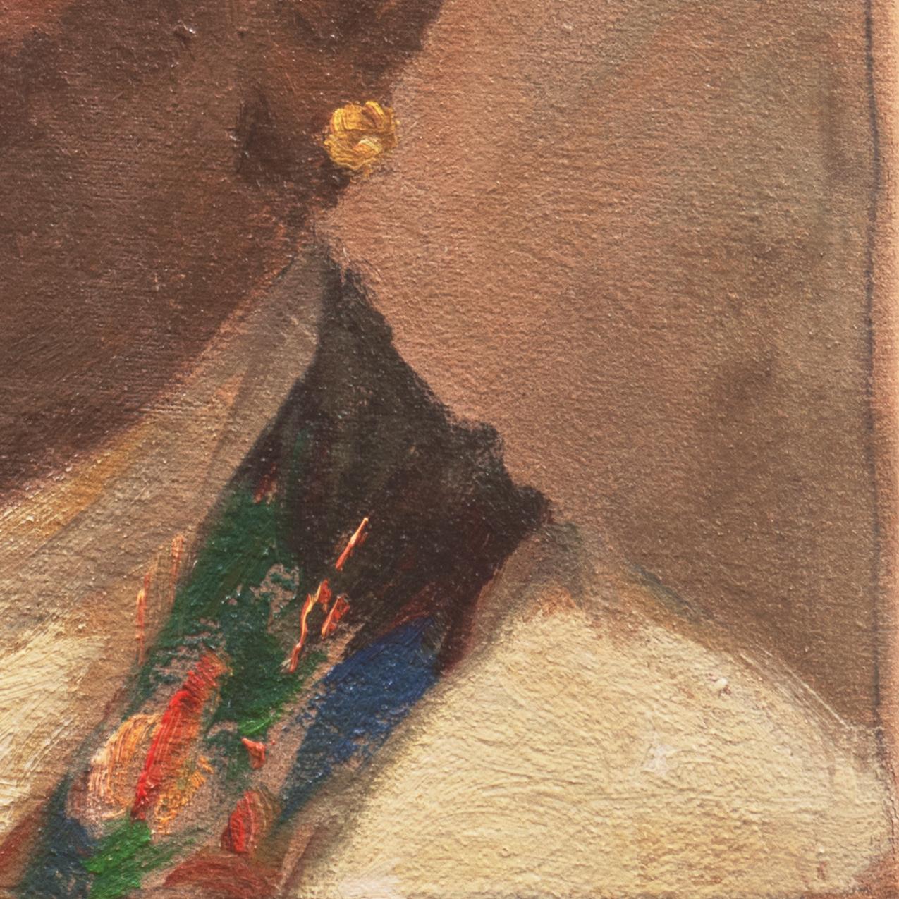 „Man in a Gold and Coral Turban“, Kopenhagen, Königliche Akademie, Benezit, Rajah, Öl (Braun), Figurative Painting, von Hugo Vilfred Pedersen