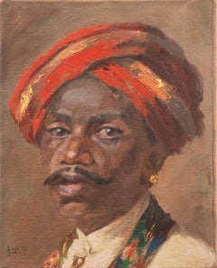 'Portrait of a Man in a Gold and Coral Turban', Rajah, Royal Academy, Benezit