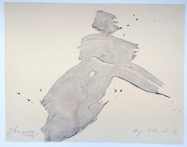 Original color lithograph by Swiss/American artist Hugo Weber.
Pencil signed lower right and dated 1964.
Pencil titled “Posed Lady” lower left. In excellent condition.
Edition size is 20 of which this print is no. 7.
Sheet size: 20.25