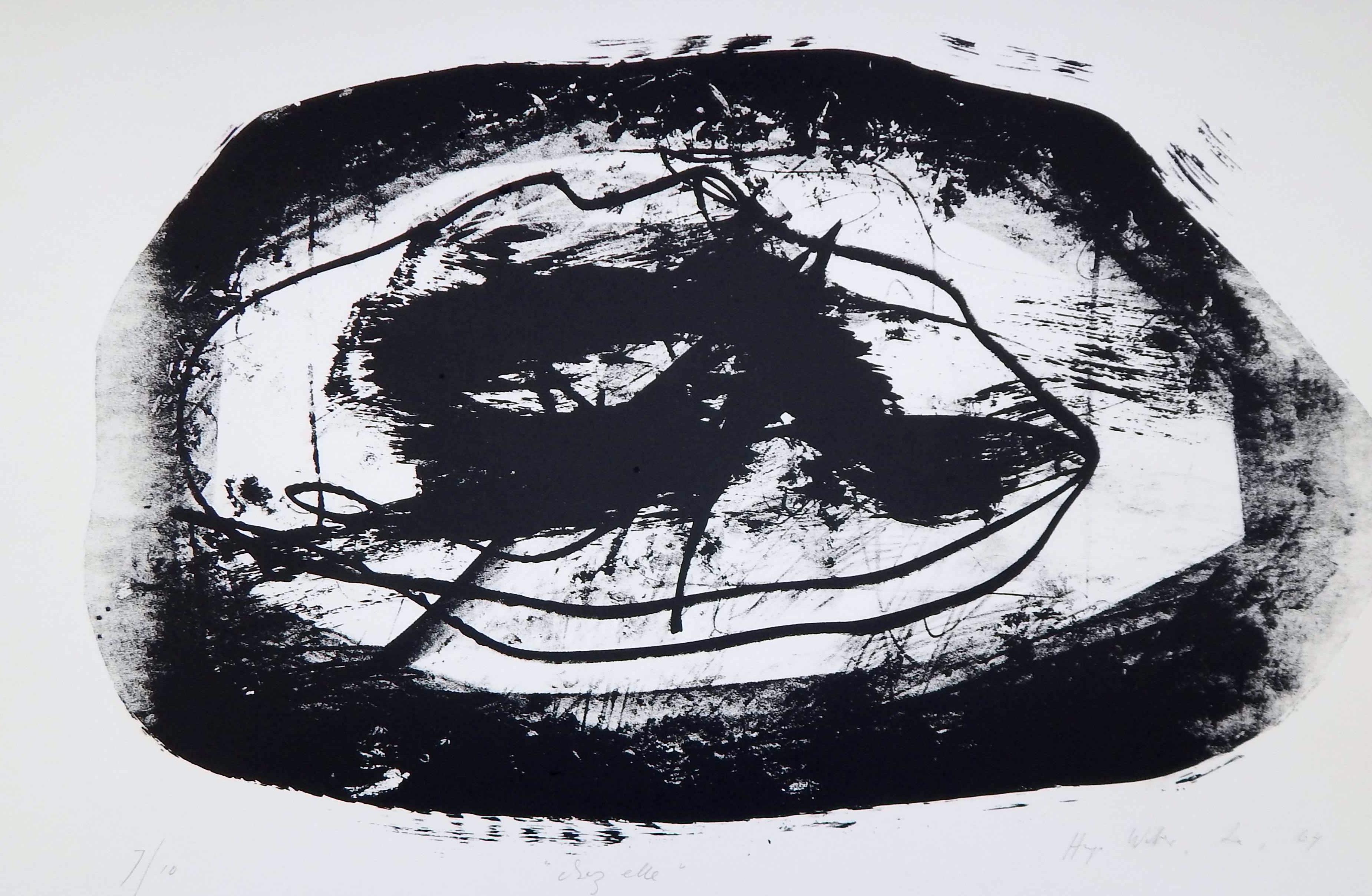 Original abstrakte Farblithographie mit dem Titel „Spook Noir“, Hugo Weber, 1964 im Zustand „Hervorragend“ im Angebot in Phoenix, AZ