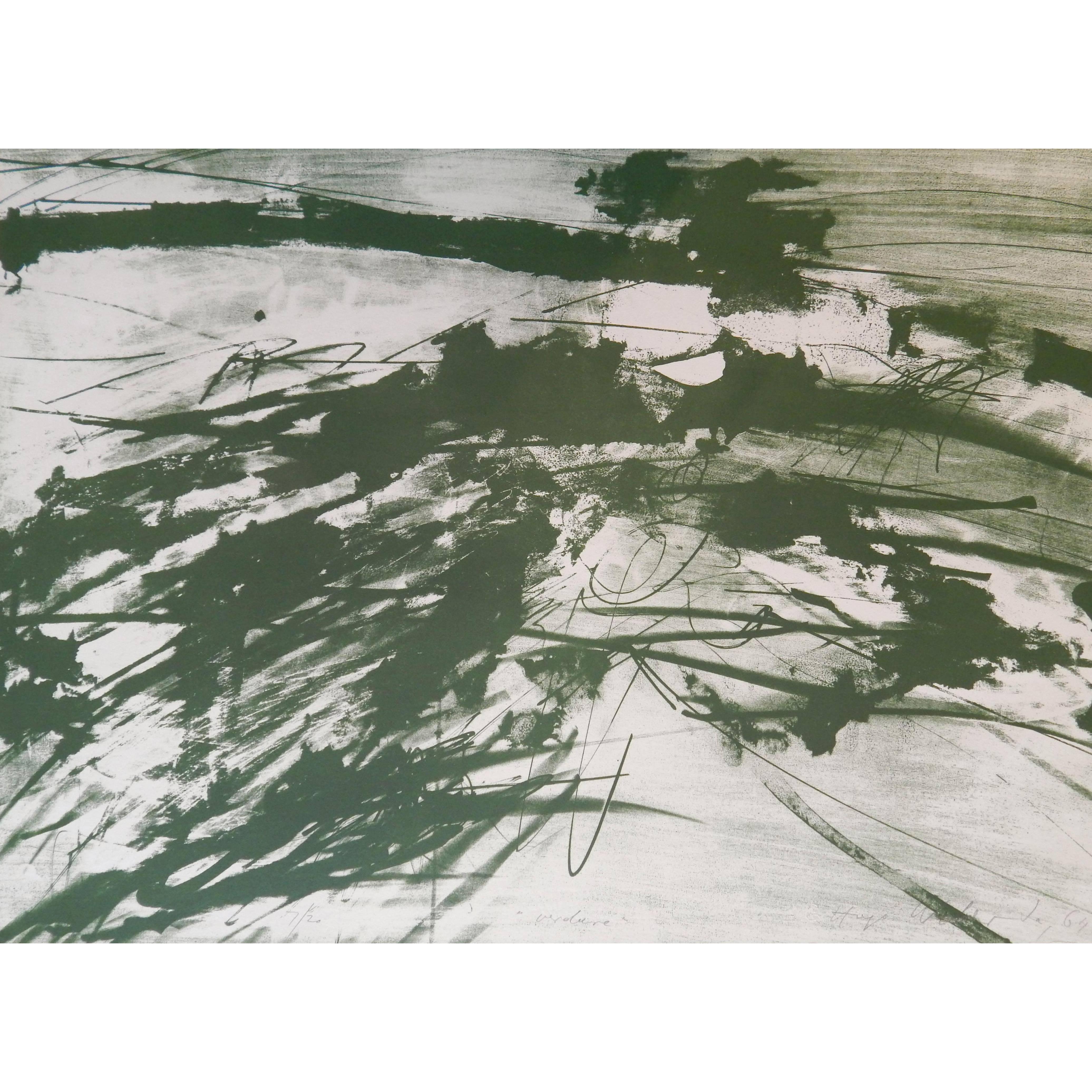 Hugo Weber Original Abstract Color Lithograph Titled “Undone” - 1964
