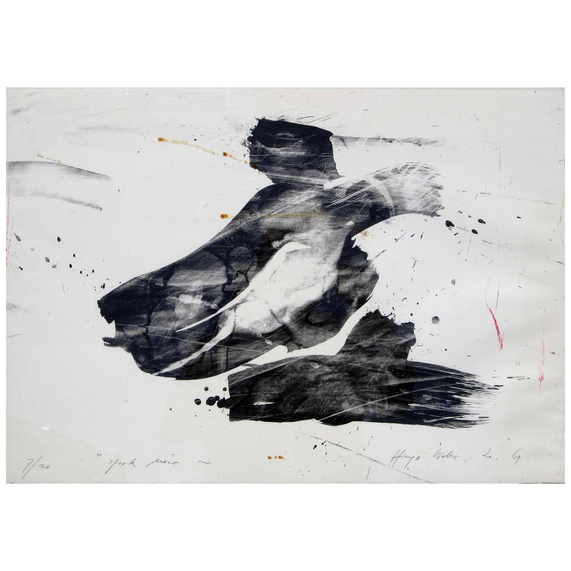 Original color lithograph by Swiss/American artist Hugo Weber.
Pencil signed lower right and dated 1964.
Pencil titled lower left “Spook Noir.” In excellent condition.
Edition size is 20 of which this print is no. 7.
Sheet size: 20.25" H x 29.75"