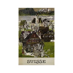 Circa 1950 original poster by Hugo Wetli - Printemps au lac des quatres cantons