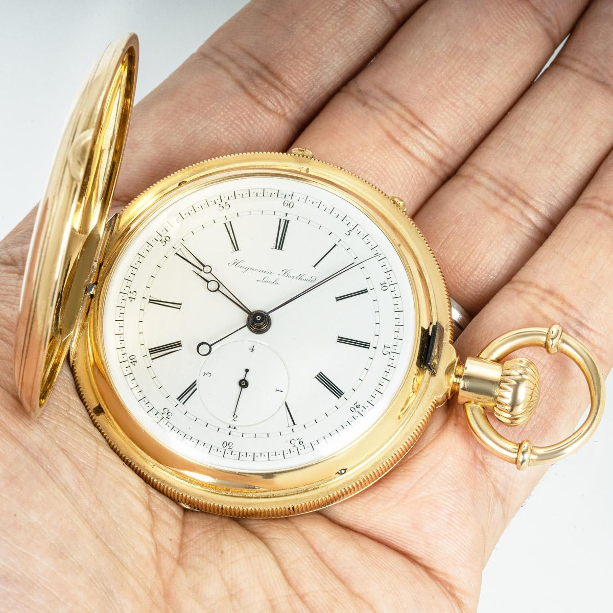 Huguenin Berthoud. A Rare Early Gold, Hunting Cased, Watch Chronograph C1860 For Sale 1