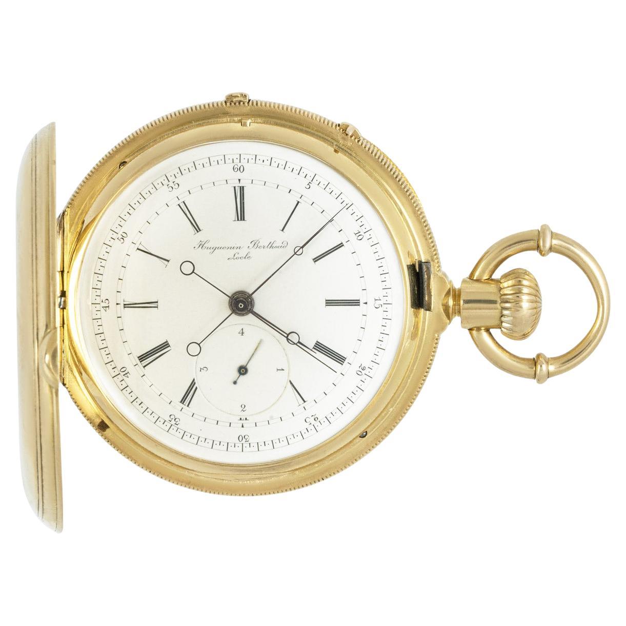 Huguenin Berthoud. A Rare Early Gold, Hunting Cased, Watch Chronograph C1860 For Sale