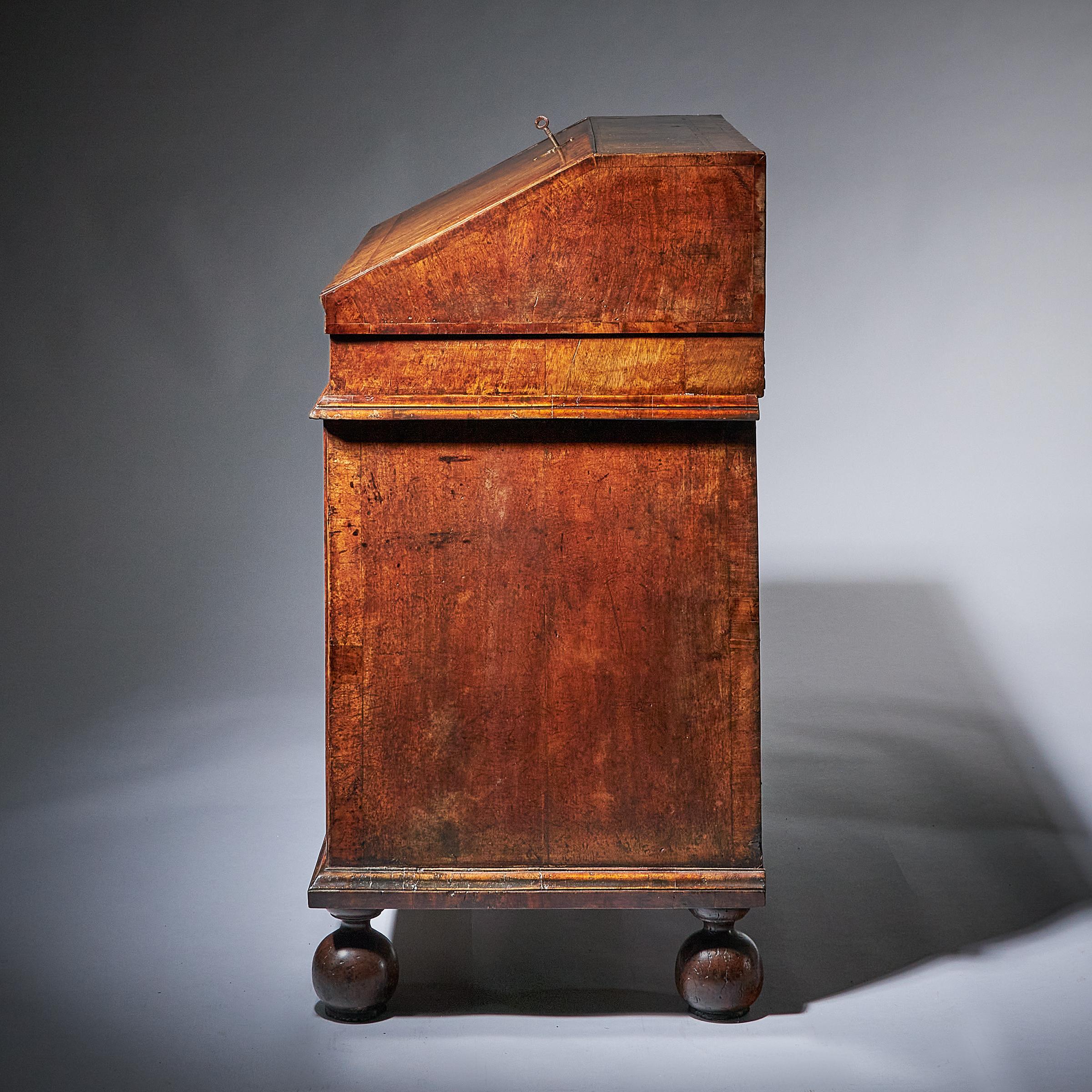 English Huguenot 17th-Century Charles II William and Mary Walnut Two-Piece Bureau