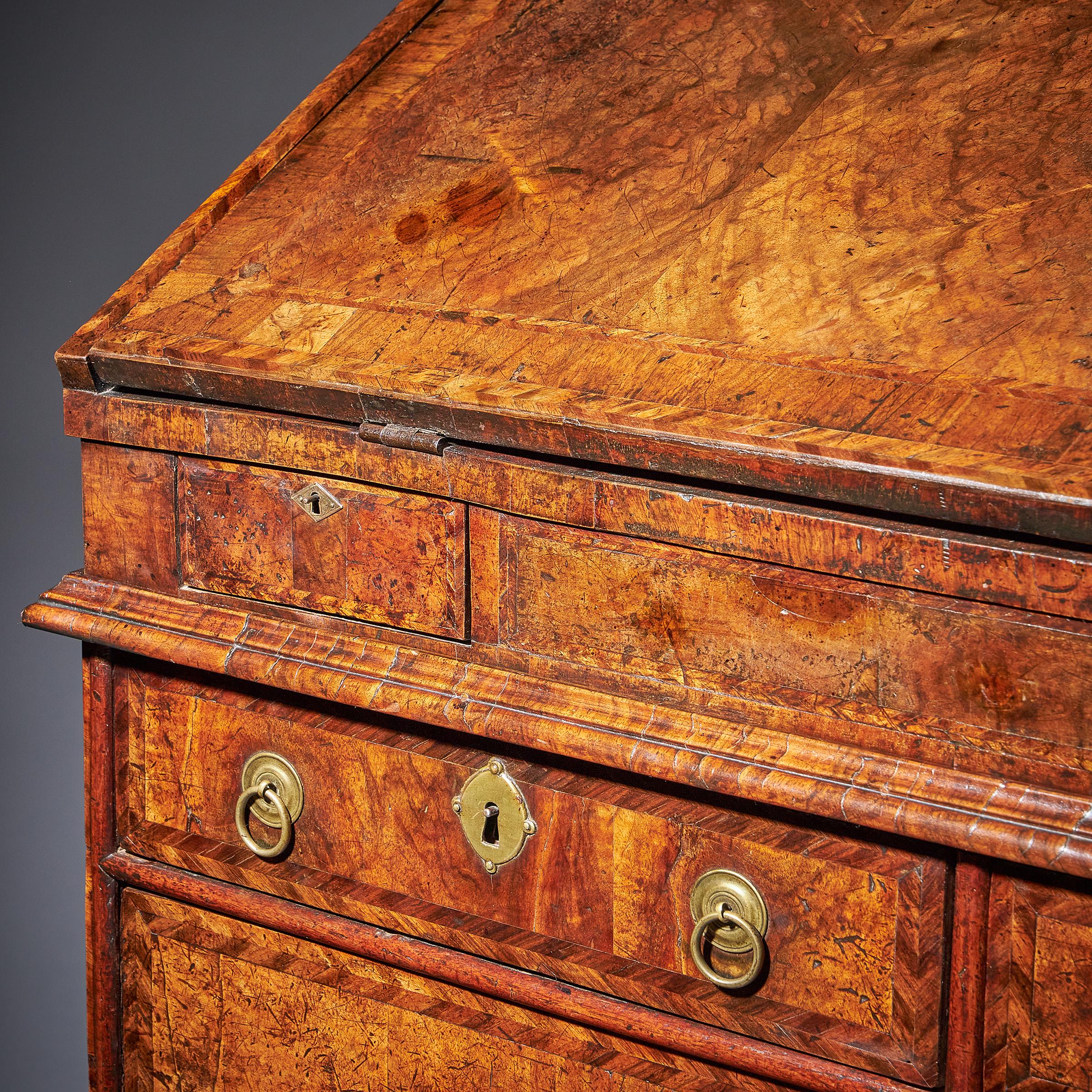18th Century and Earlier Huguenot 17th-Century Charles II William and Mary Walnut Two-Piece Bureau