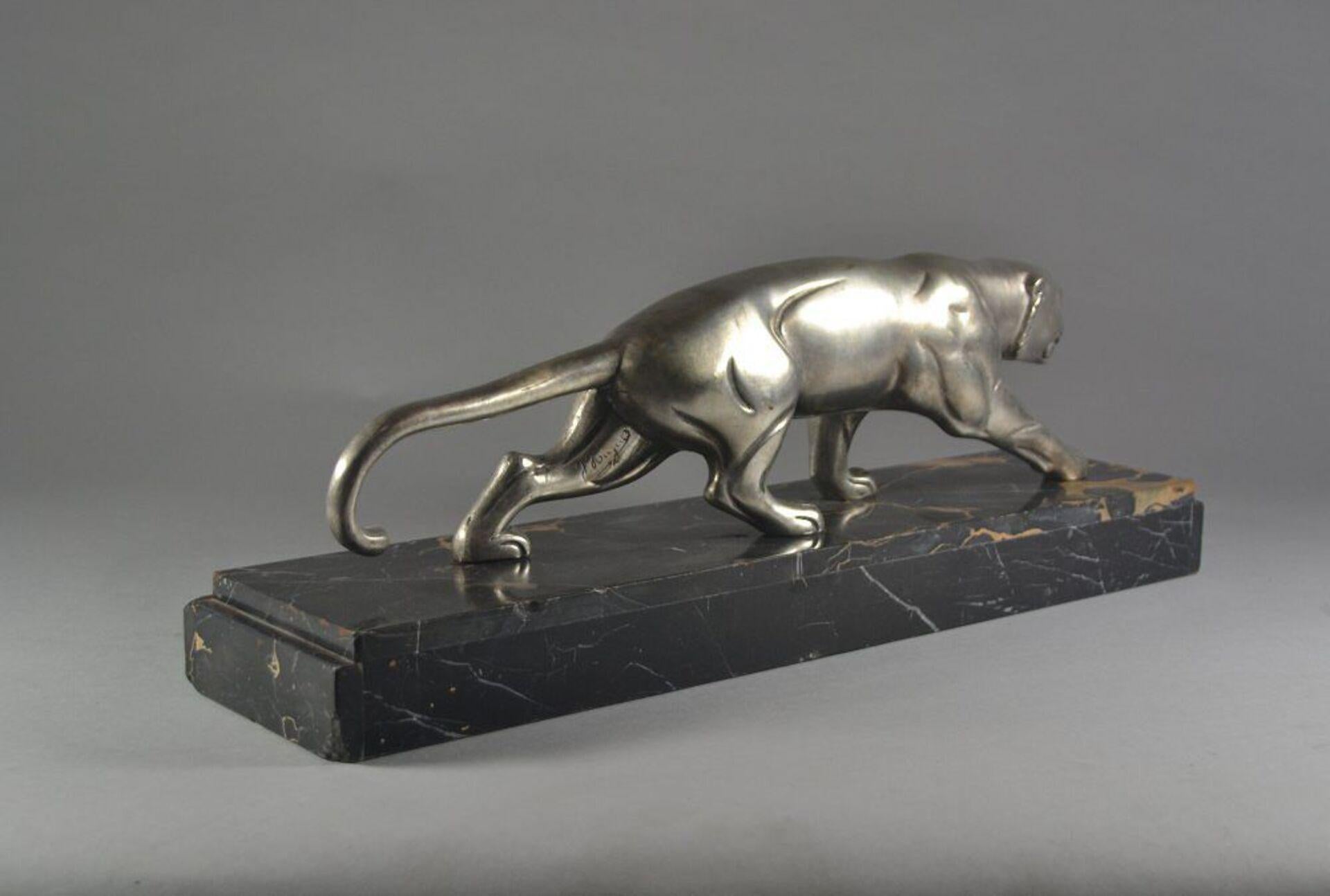 Hugues : Art Deco Bronze Panther on Portoro Marble Base 2