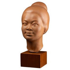 Hugues Bacquet : "South asian woman bust" - Original terracota C.1950/70