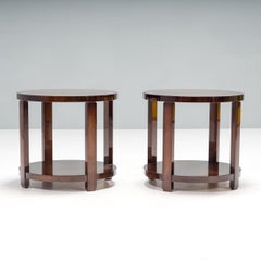 Art Deco Style Hugues Chevalier Agora Oak Round Side Tables, Set of 2