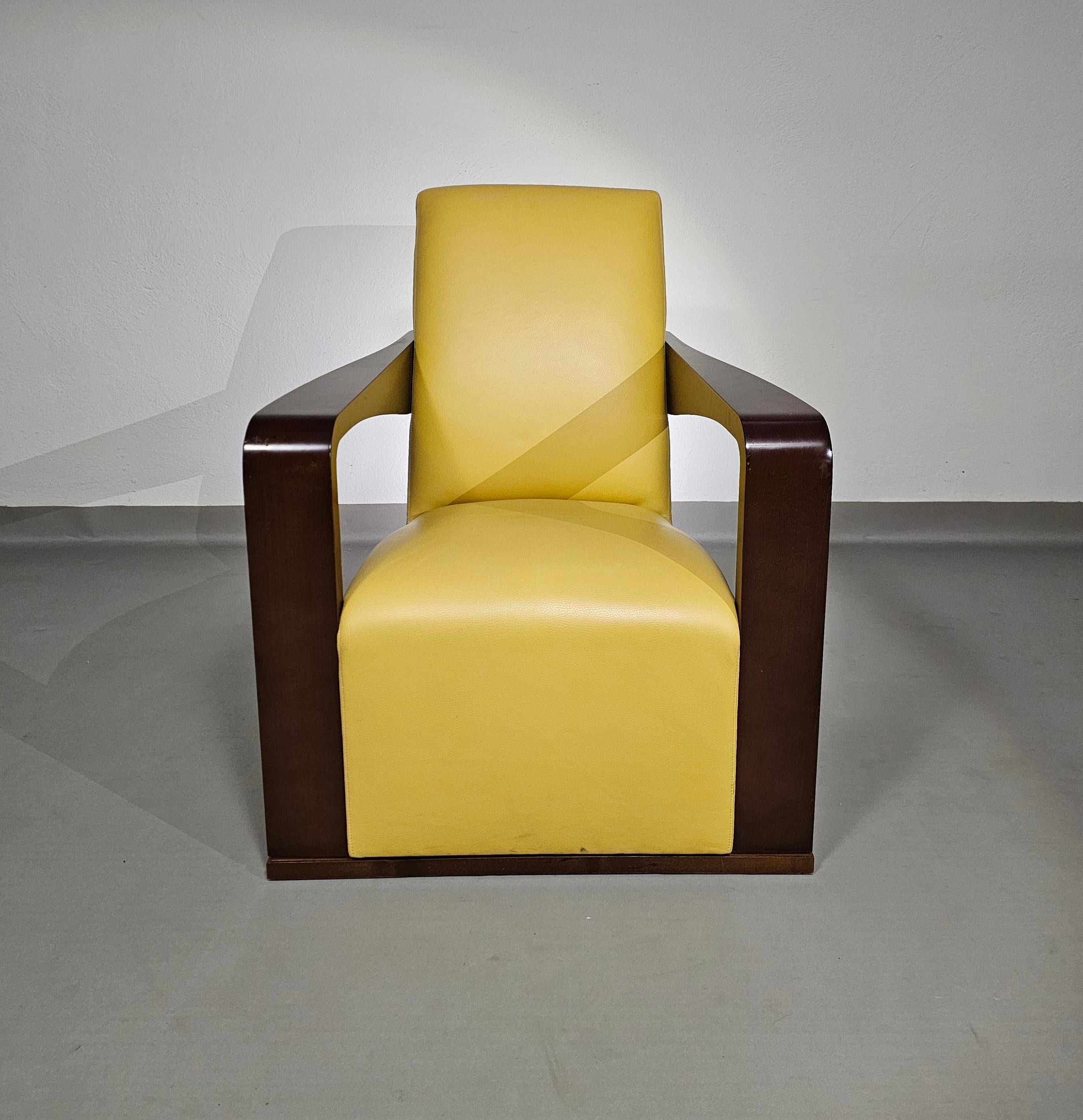 Hugues Chevalier Beautiful condition / Set 0f 2 Ying armchair / leather For Sale 11
