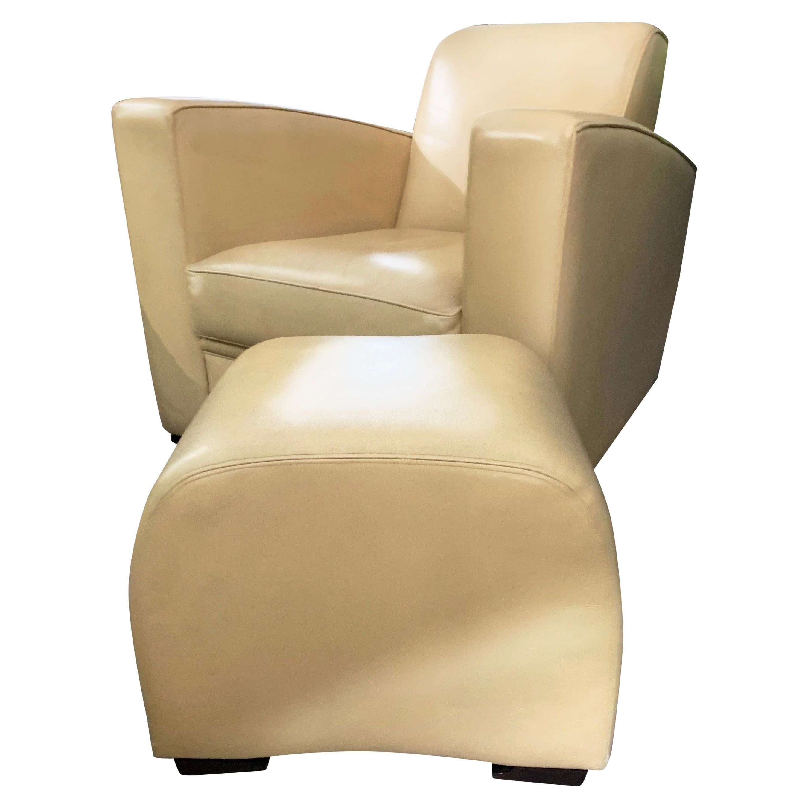 Hugues Chevalier Citizen Leather Armchair and Yang Ottoman Set Clearance