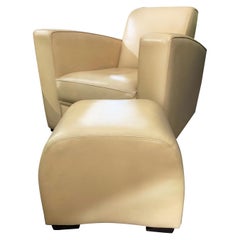 Hugues Chevalier Citizen Leather Armchair and Yang Ottoman Set Clearance